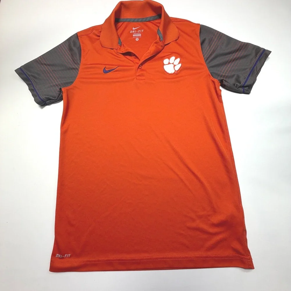 Nike Clemson Tigers Dri-Fit Polo Men's‎ Medium Orange/Gray Sleeve Trim